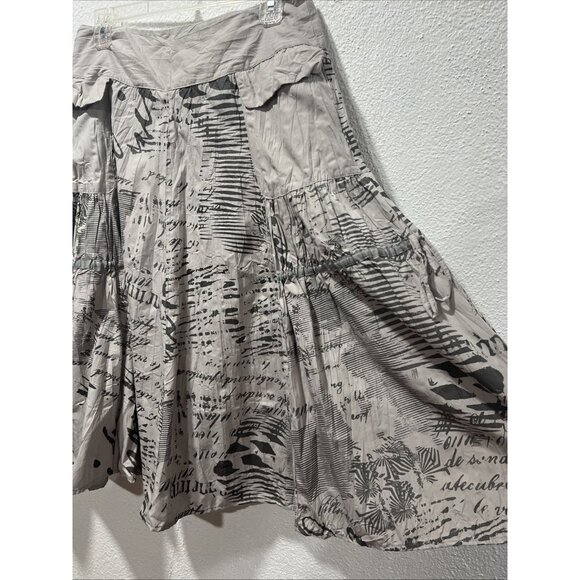 Lan Vie Pattern Lace Detail Front Pocket Pleated Tiered ALine Skirt Size 12 - Picture 7 of 14